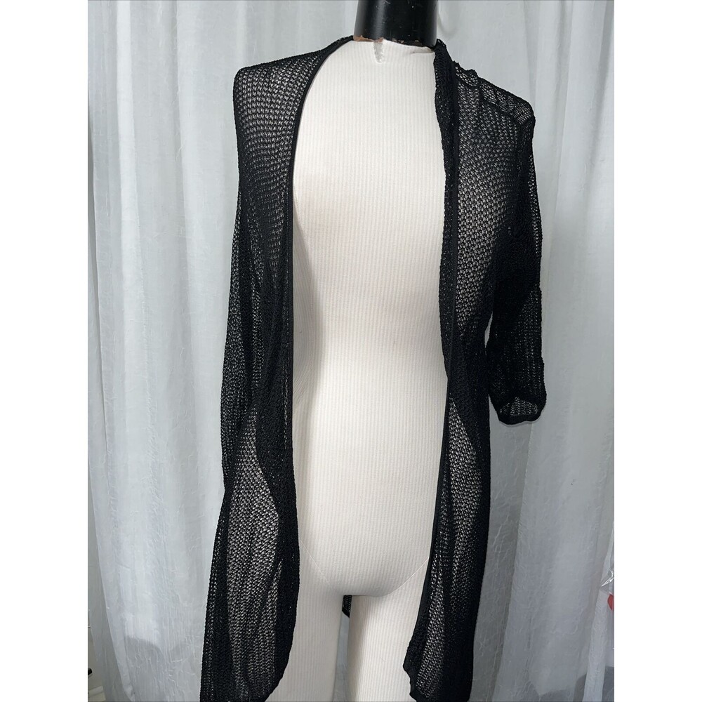 Eileen Fisher Open Front Cardigan Duster Black Size Med
